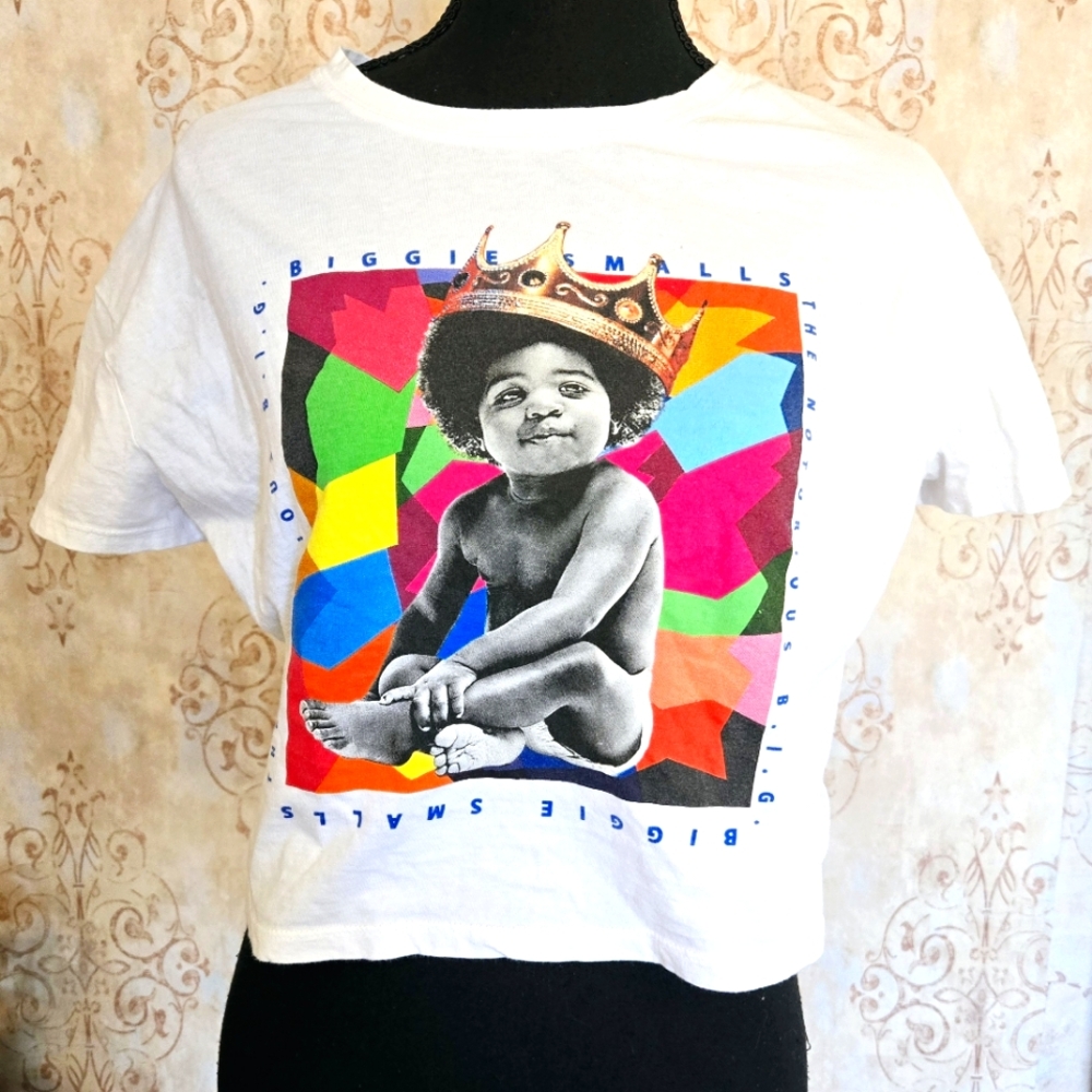 the NOTORIOUS B.I.G. White Graphic Cotton Crop Tee- Size Small